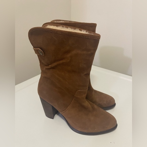 UGG Layna Shearling Brown Suede Fold Cuff Boots 6 - Picture 5 of 7